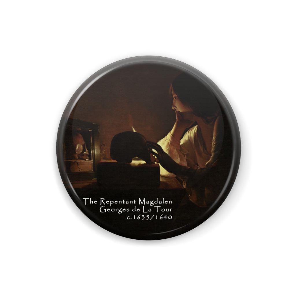 名画缶バッジ　ジョルジュ・ド・ラ・トゥール　The Repentant Magdalen