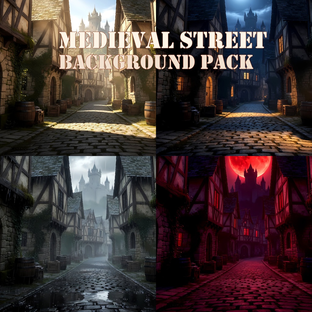 🏰 Medieval Street Background Pack ｜中世の街並み背景素材集【4K/12種】