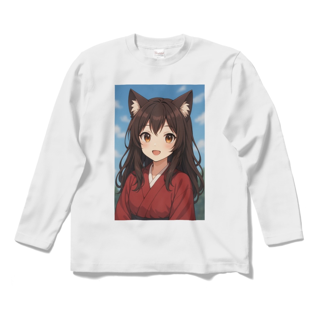 猫耳娘と和装のデザインTシャツ