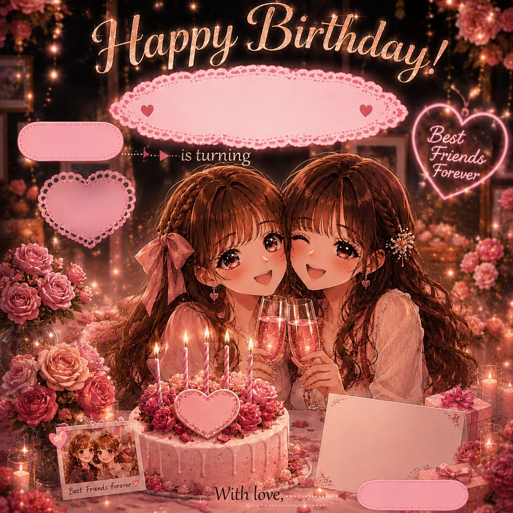 「大人かわいい♡ロマンティックバースデーイラスト|誕生日プレゼント・記念日」「Elegant & Cute ♡ Romantic Birthday Illustration | Birthday Gift & Anniversary」