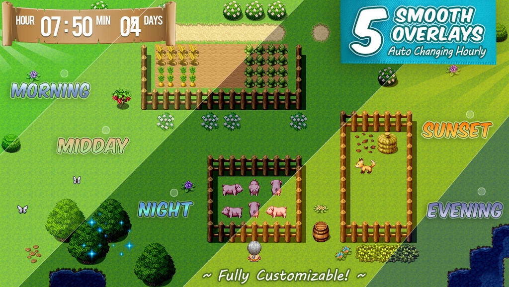 🌞🌜 RPGツクール MZ / MV / XP 昼夜ゲーム時間システム RPG Maker Day & Night Game Time System