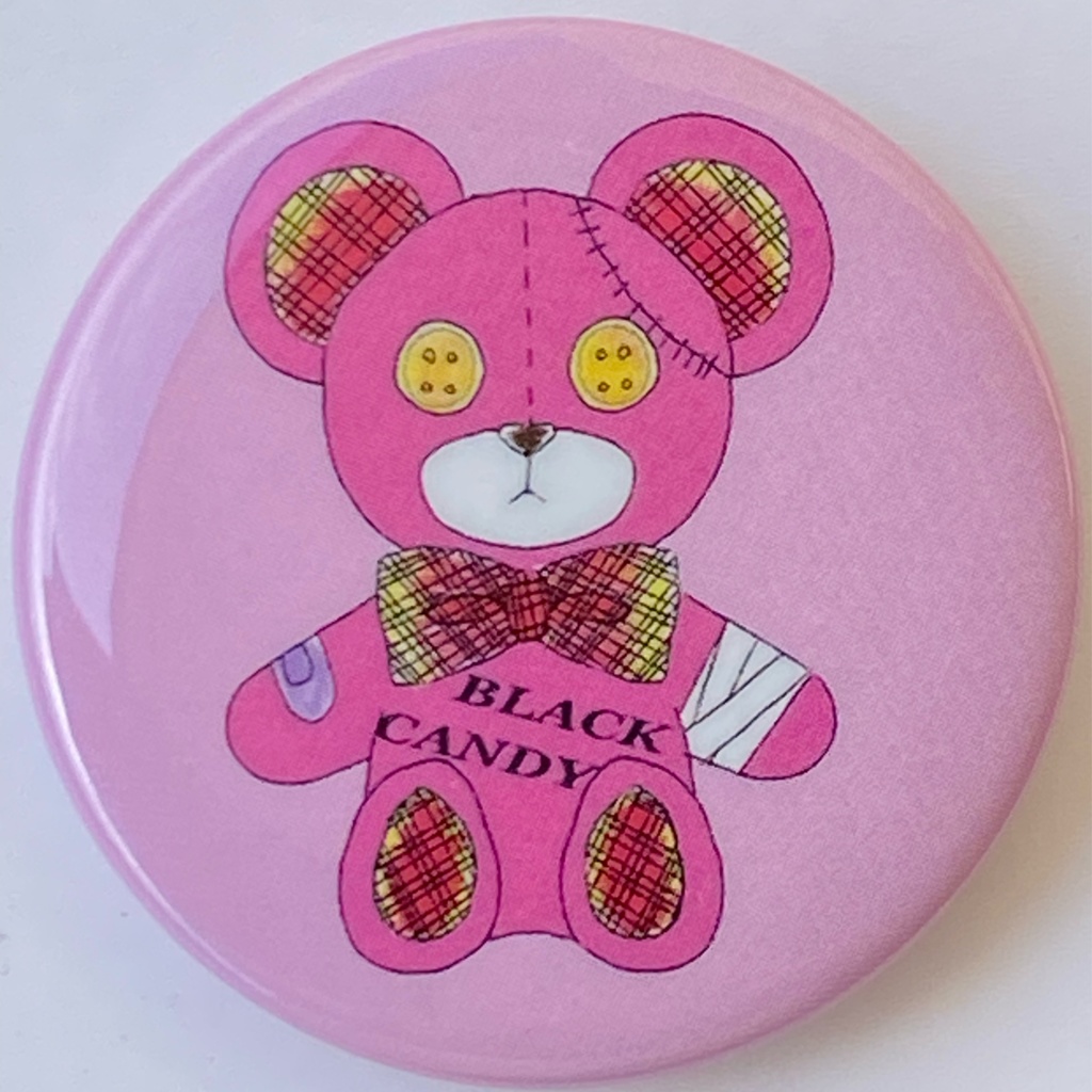 BLACK CANDY テディベア 缶バッジ 38mm 濃厚ピンク