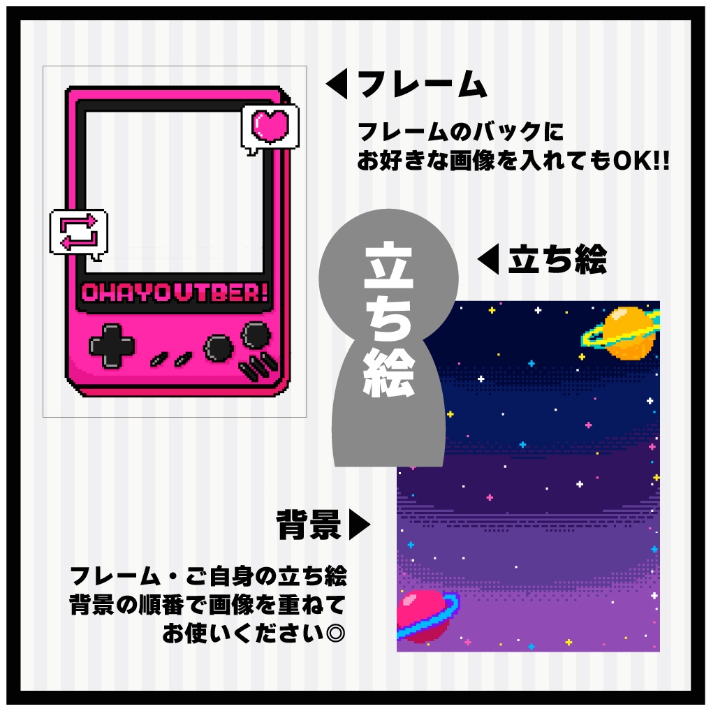 【フリー】レトロゲーム風おはV素材【ドット絵】