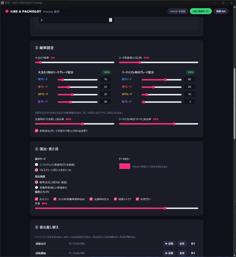 【Twitch連携】Like A PACHISLOT Overlay 〜チャットで回るパチスロ風演出オーバーレイ(OBS用・ログイン不要)〜