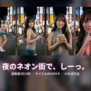 夜のネオン街で、しーっ。