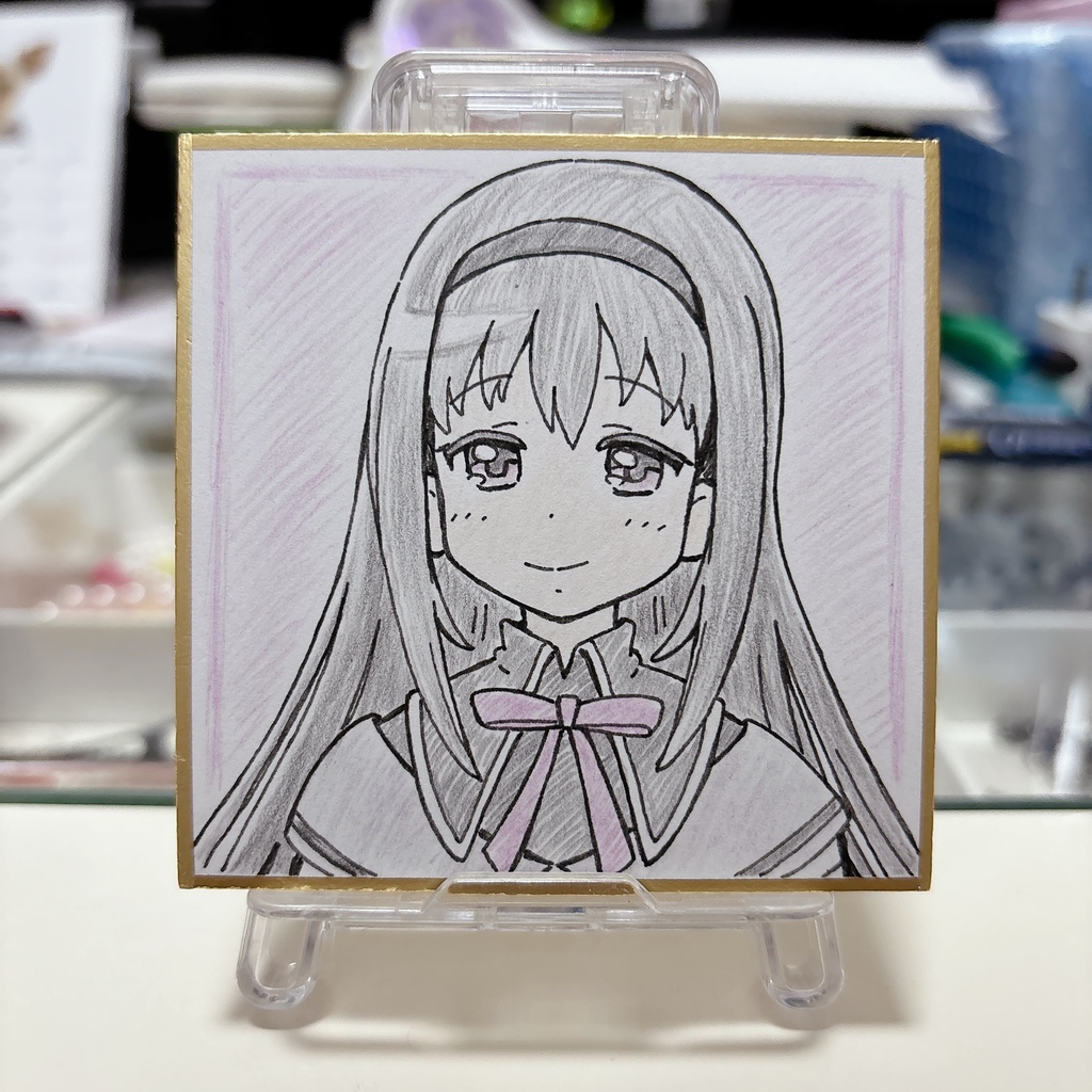 まどかマギカ　暁美ほむら　水彩色鉛筆ミニ色紙