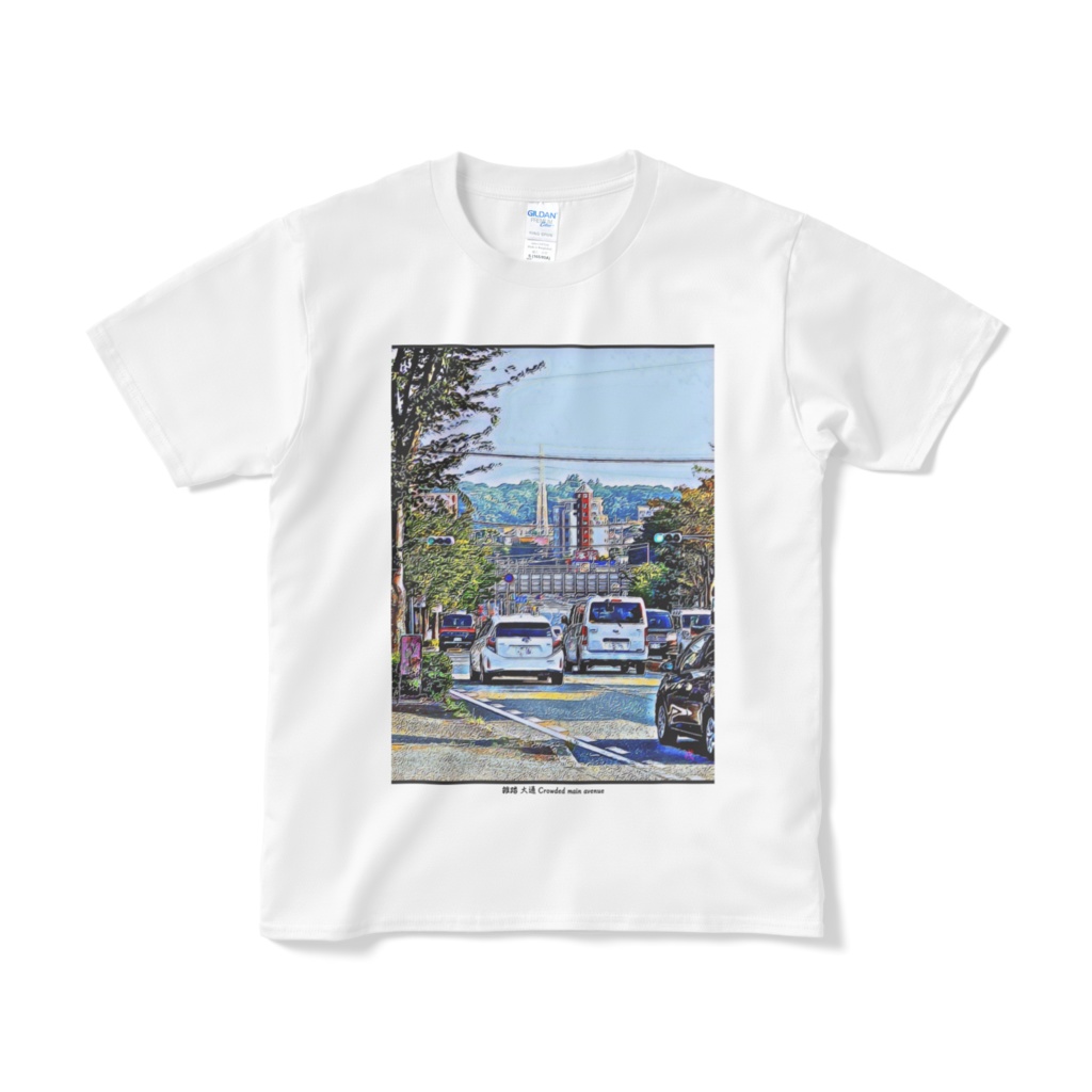 a-201 雑踏 大通 Crowded main avenue デザイナー Tシャツ