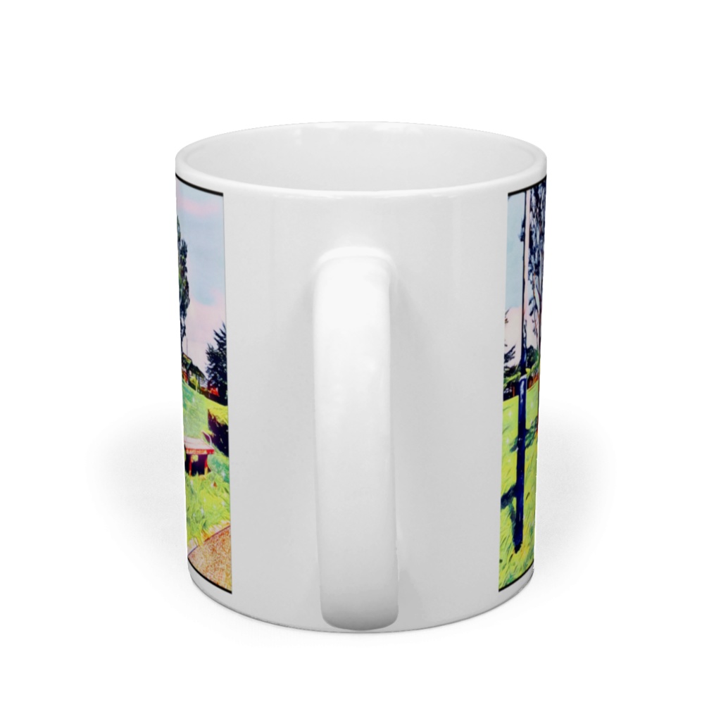 a-161 綿帽子とベンチ(公園にて) Cotton hat and bench (at the park) マグカップ