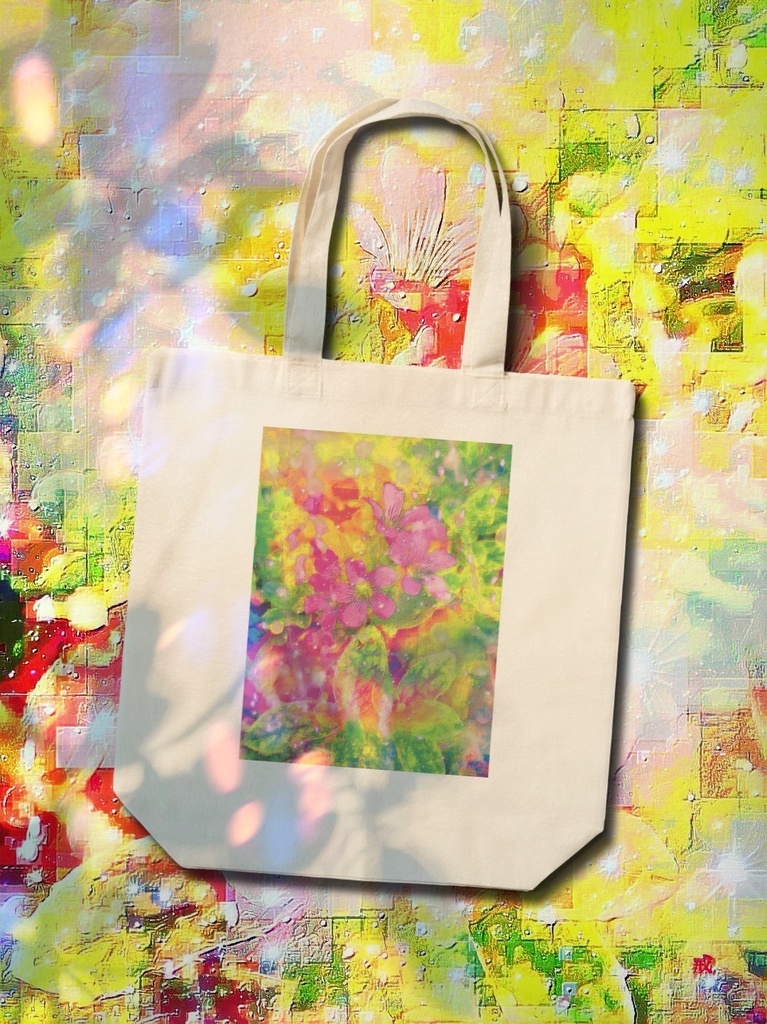 a-602 華 原始の野に咲くピンクの花 Glossy. Pink flowers blooming in the primitive field トートバッグ ☆応援企画商品☆