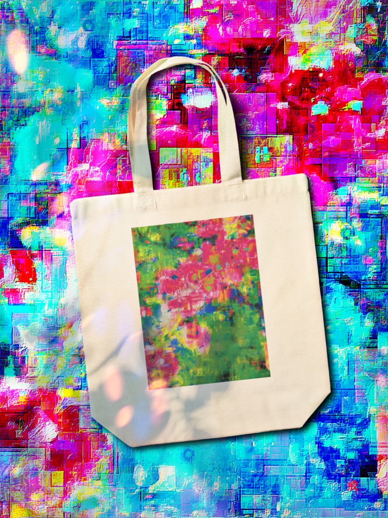 a-635 赤と緑のコントラスト 艷色 ピンクの花 Contrast between Red and Green Glossy Pink flowers トートバッグ ☆応援企画商品☆