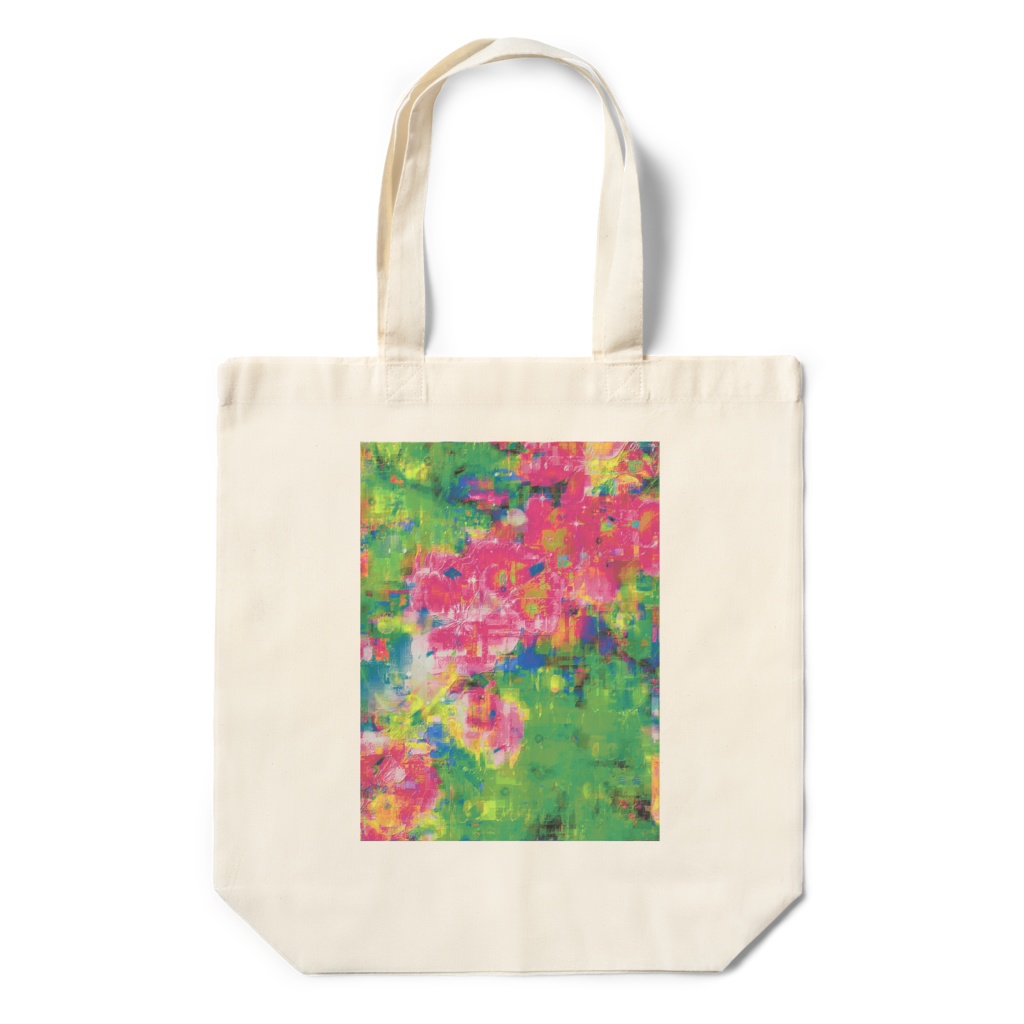 a-635 赤と緑のコントラスト 艷色 ピンクの花 Contrast between Red and Green Glossy Pink flowers トートバッグ ☆応援企画商品☆