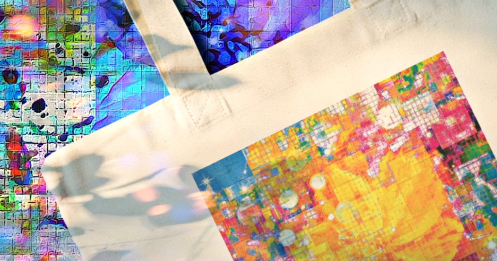 a-643 華 格子越しのデジタル・フラワー Glossy.  Digital flower through the lattice トートバッグ ☆応援企画商品☆