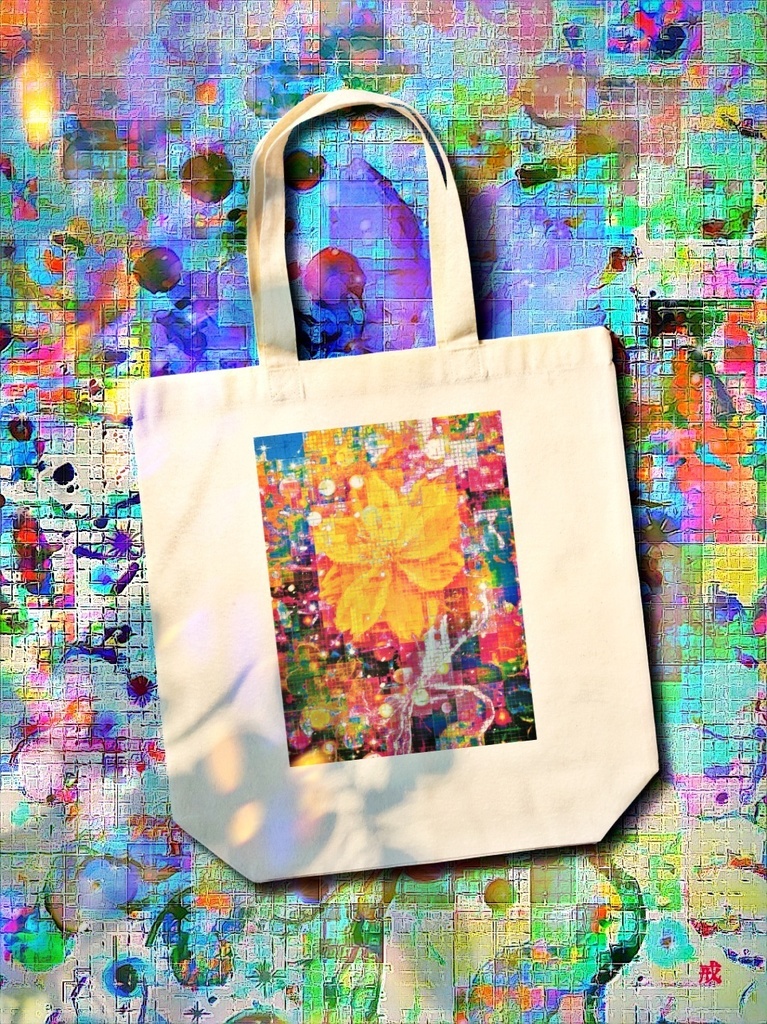 a-643 華 格子越しのデジタル・フラワー Glossy. Digital flower through the lattice トートバッグ ☆応援企画商品☆