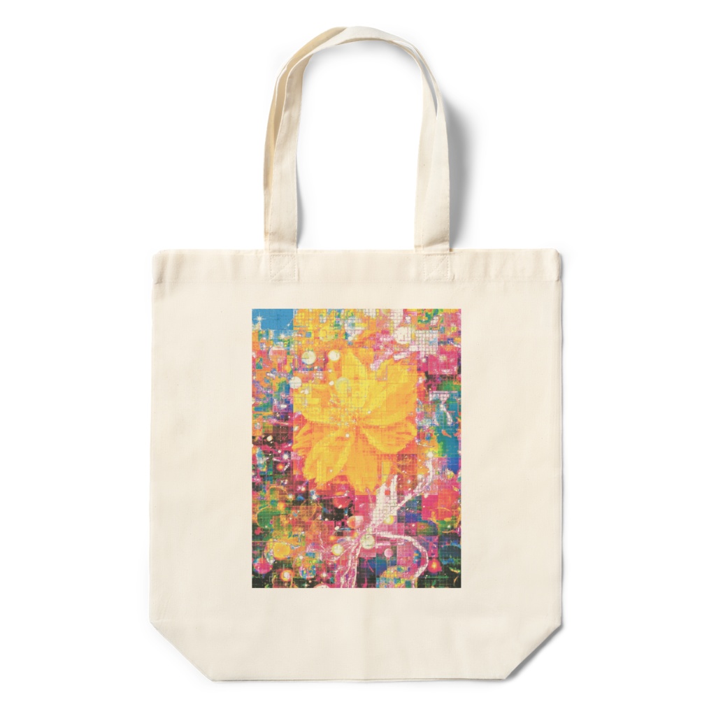 a-643 華 格子越しのデジタル・フラワー Glossy. Digital flower through the lattice トートバッグ ☆応援企画商品☆