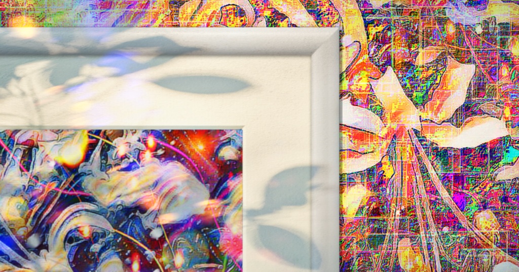 a-669 華 虹の隙間から見える星雲の花 Glossy.  Nebula flowers seen through the rainbow gap プリモアート(複製画) ☆応援企画商品☆