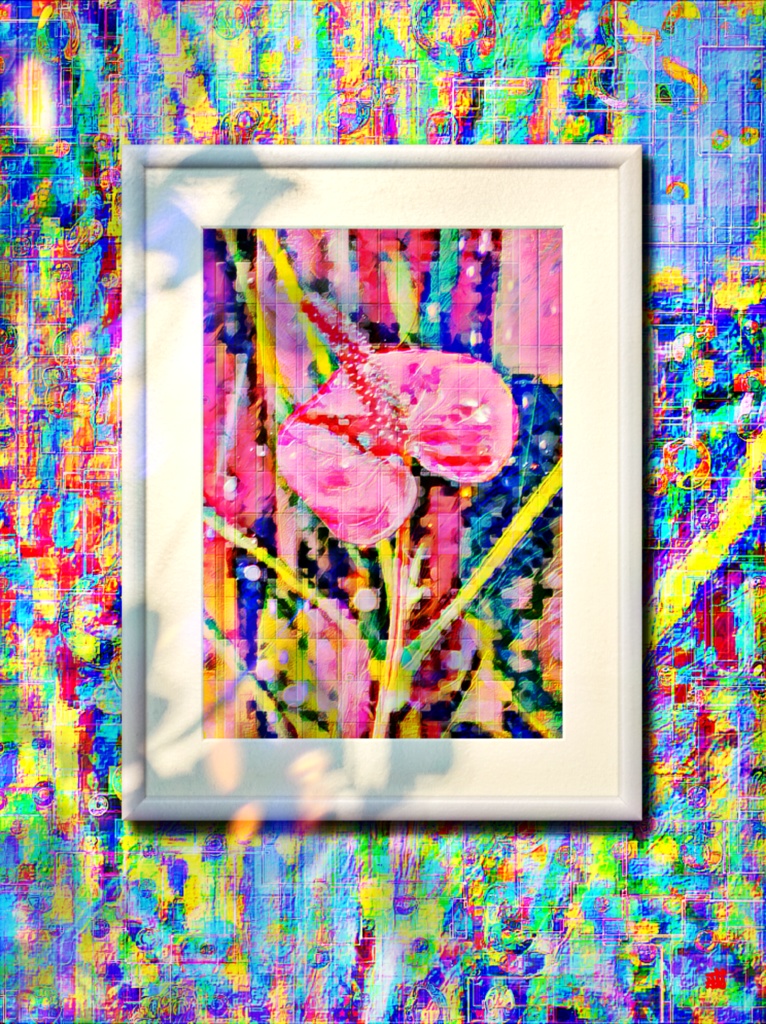 a-673 ピンクの花 紺碧の罅 Pink flower Blue active fault プリモアート(複製画) ☆応援企画商品☆