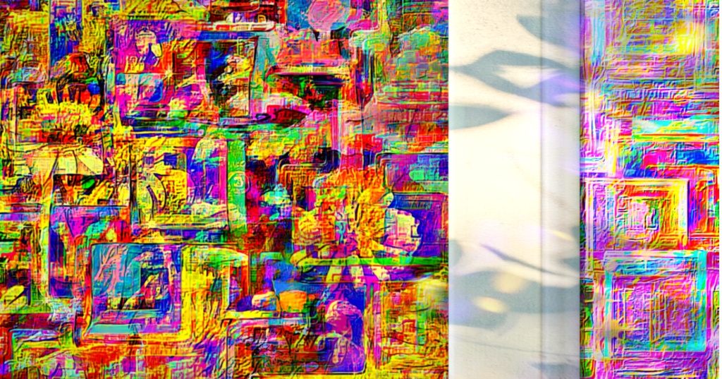 a-678 華 虹色夕焼けの格子模様 flower.  Checkered pattern of rainbow sunset プリモアート(複製画) ☆応援企画商品☆