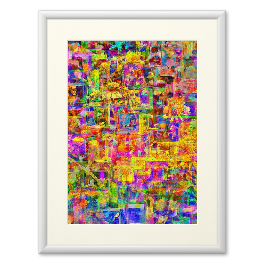 a-678 華 虹色夕焼けの格子模様 flower. Checkered pattern of rainbow sunset プリモアート(複製画) ☆応援企画商品☆