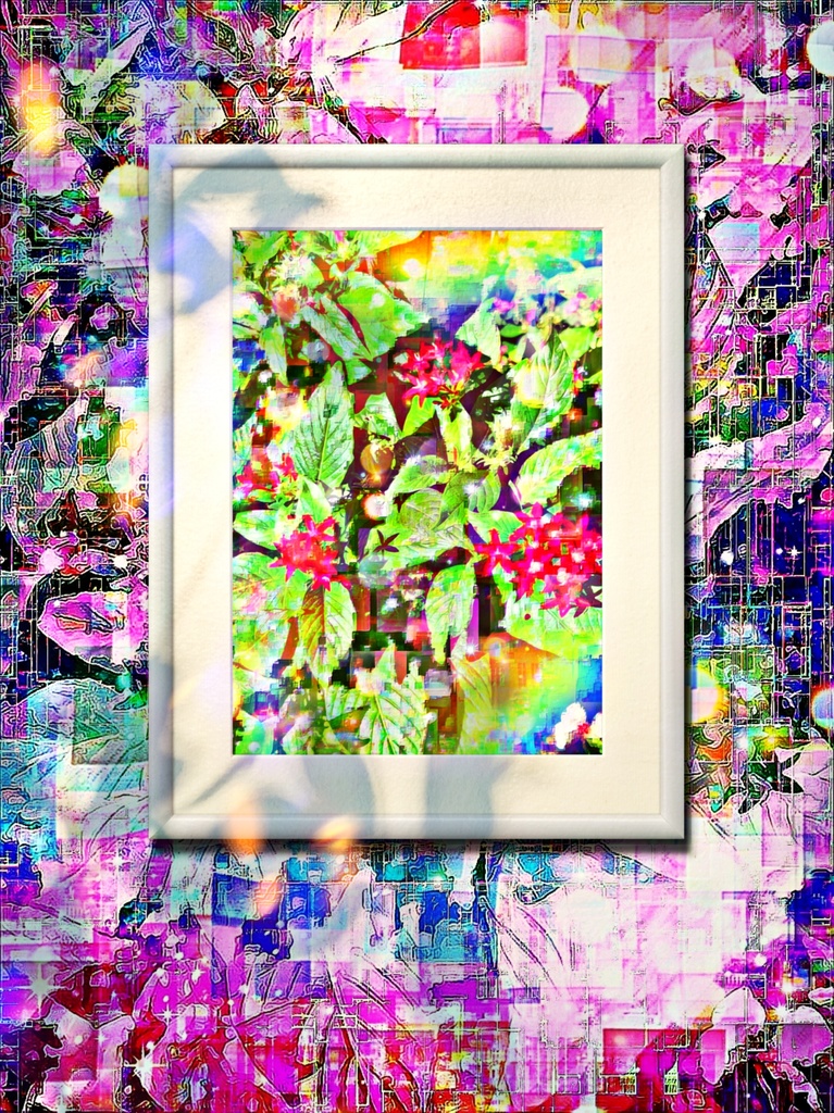 a-686 華 虹の降り立つ花壇 Glossy. Flowerbed with a rainbow プリモアート(複製画) ☆応援企画商品☆
