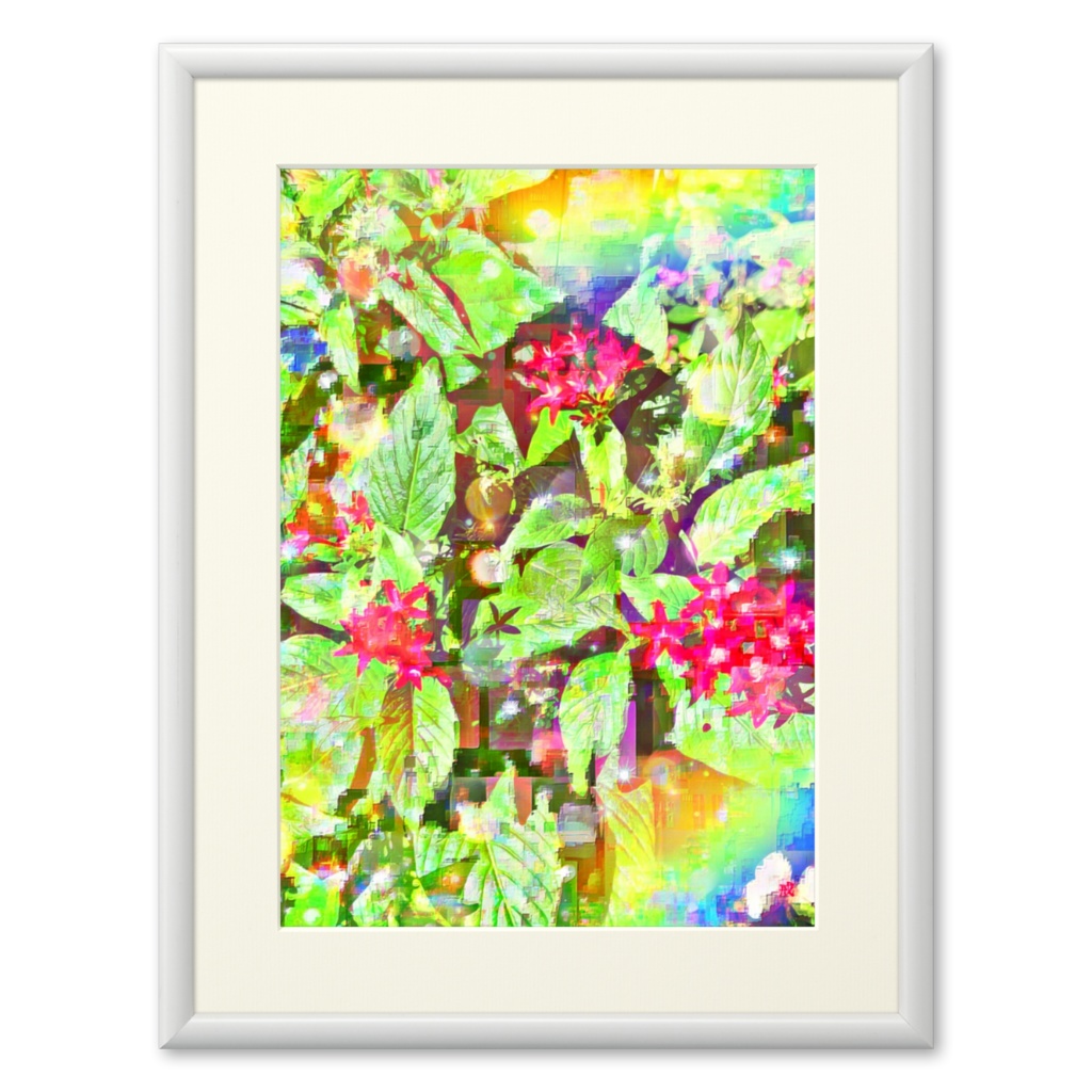 a-686 華 虹の降り立つ花壇 Glossy. Flowerbed with a rainbow プリモアート(複製画) ☆応援企画商品☆