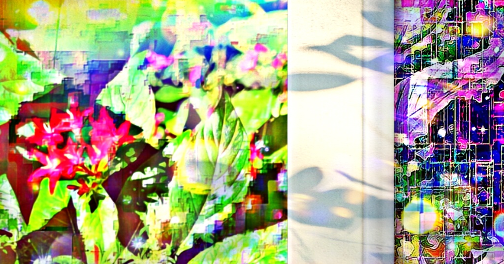 a-686 華 虹の降り立つ花壇 Glossy. Flowerbed with a rainbow プリモアート(複製画) ☆応援企画商品☆