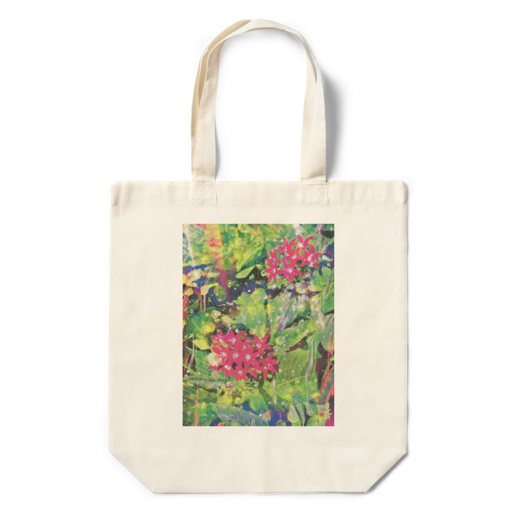 a-700 華 紅い花と虹色に光る蜘蛛の糸 Red flowers and rainbow-colored spider threads トートバッグ ☆応援企画商品☆