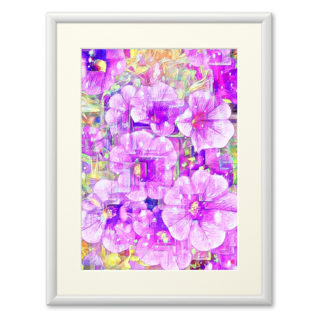 a-702 華 パステルなよそよそしい紫ピンクな花 Glossy. Pastel aloof purple-pink flowers プリモアート(複製画) ☆応援企画商品☆