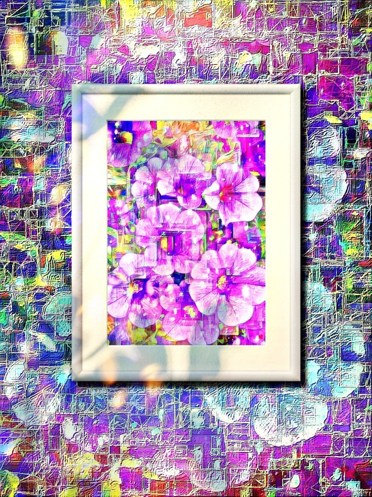 a-702 華 パステルなよそよそしい紫ピンクな花 Glossy. Pastel aloof purple-pink flowers プリモアート(複製画) ☆応援企画商品☆