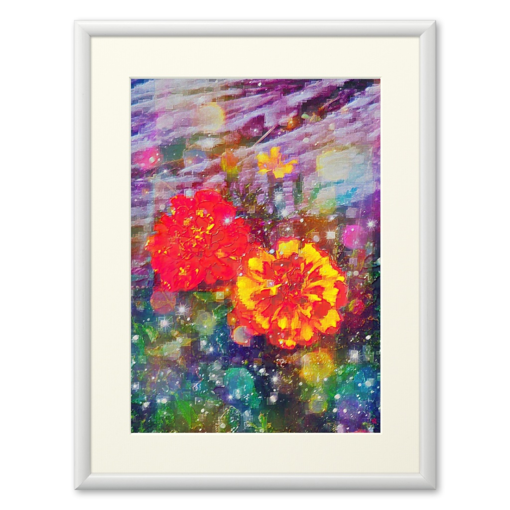 a-708 華 紅い花と厳かな光 Brilliant red flowers and sacred lightでプリモアート(複製画) ☆応援企画商品☆