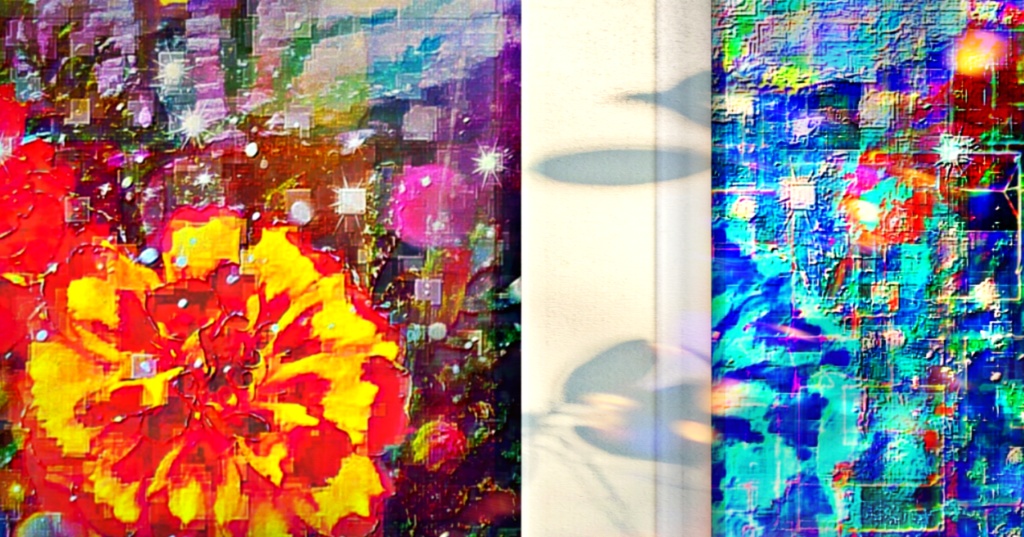 a-708 華 紅い花と厳かな光 Brilliant red flowers and sacred lightでプリモアート(複製画) ☆応援企画商品☆