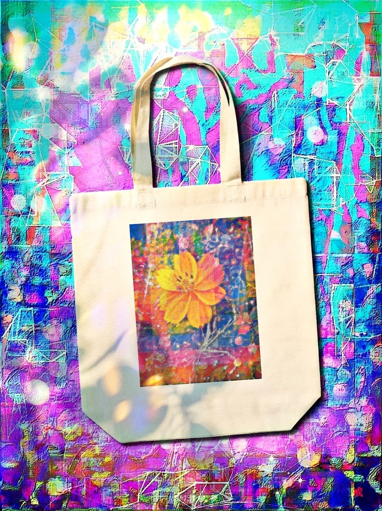 a-710 華 薄れゆくデジタルパステルな花レインボー A fading digital pastel flower rainbowでトートバッグ ☆応援企画商品☆