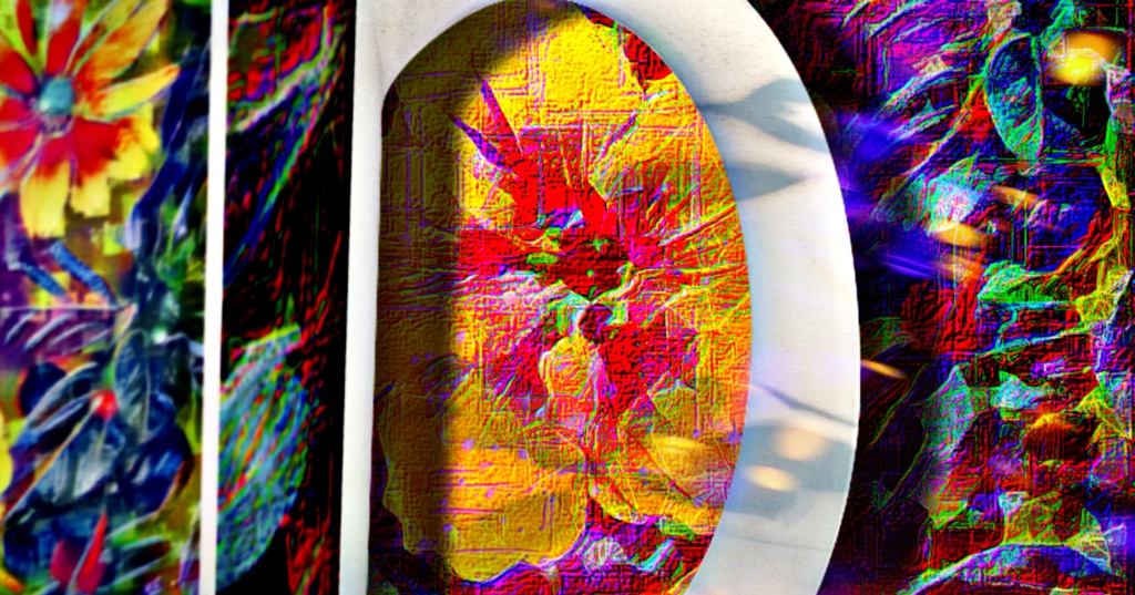 a-03 Re デジタル越しに明るく咲く黄色いハイビスカス Re Yellow hibiscus that blooms brightly through digitalでマグカップ ☆応援企画商品☆