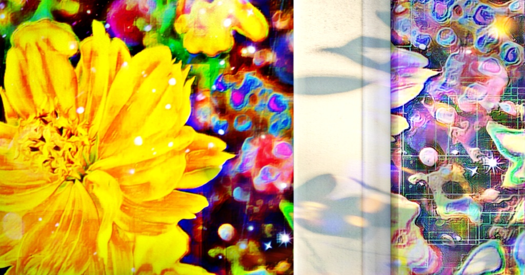 a-716 華 漆黒の宙に咲く黄金色の花 flower.  Golden flowers blooming in the jet-black air プリモアート(複製画) ☆応援企画商品☆