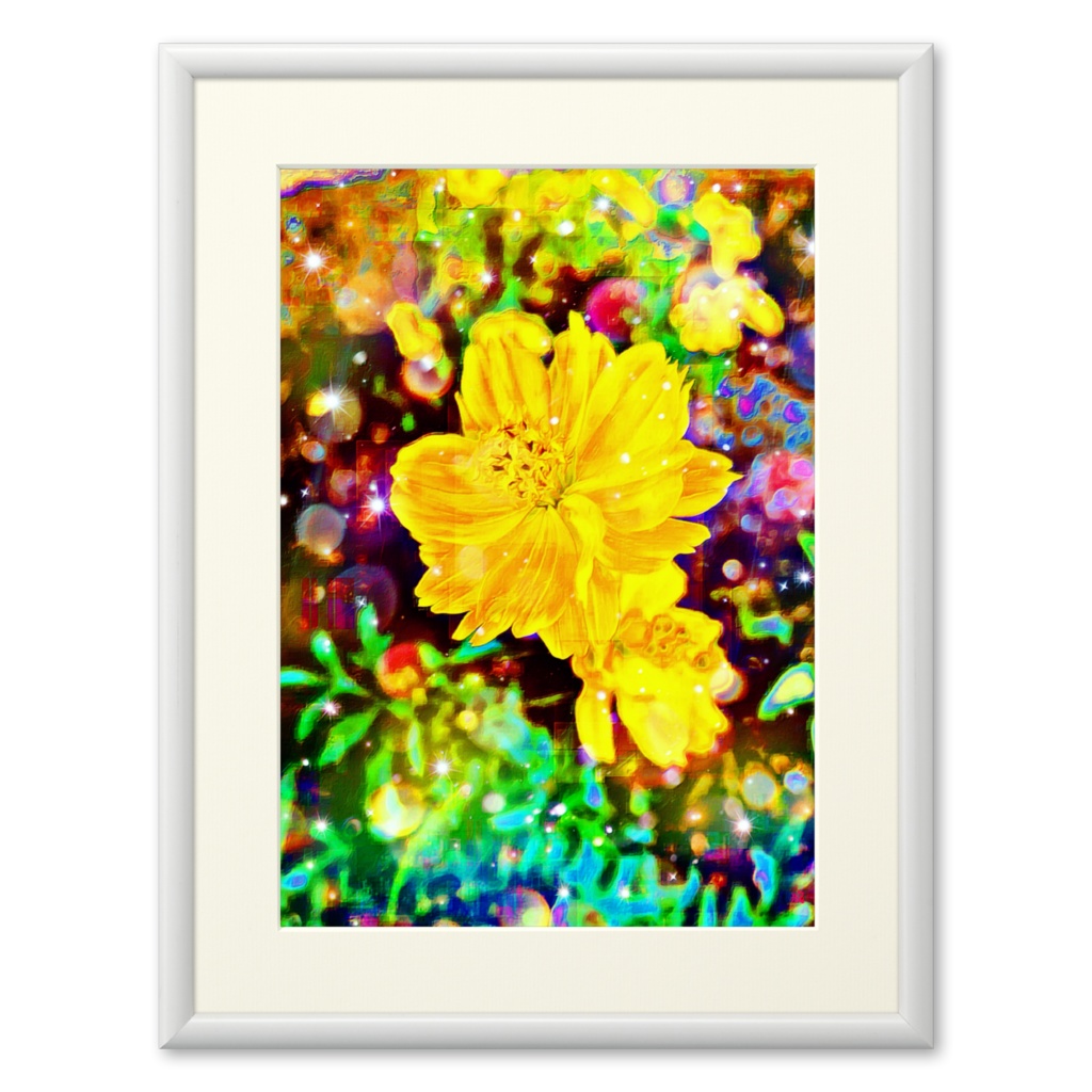 a-716 華 漆黒の宙に咲く黄金色の花 flower. Golden flowers blooming in the jet-black air プリモアート(複製画) ☆応援企画商品☆