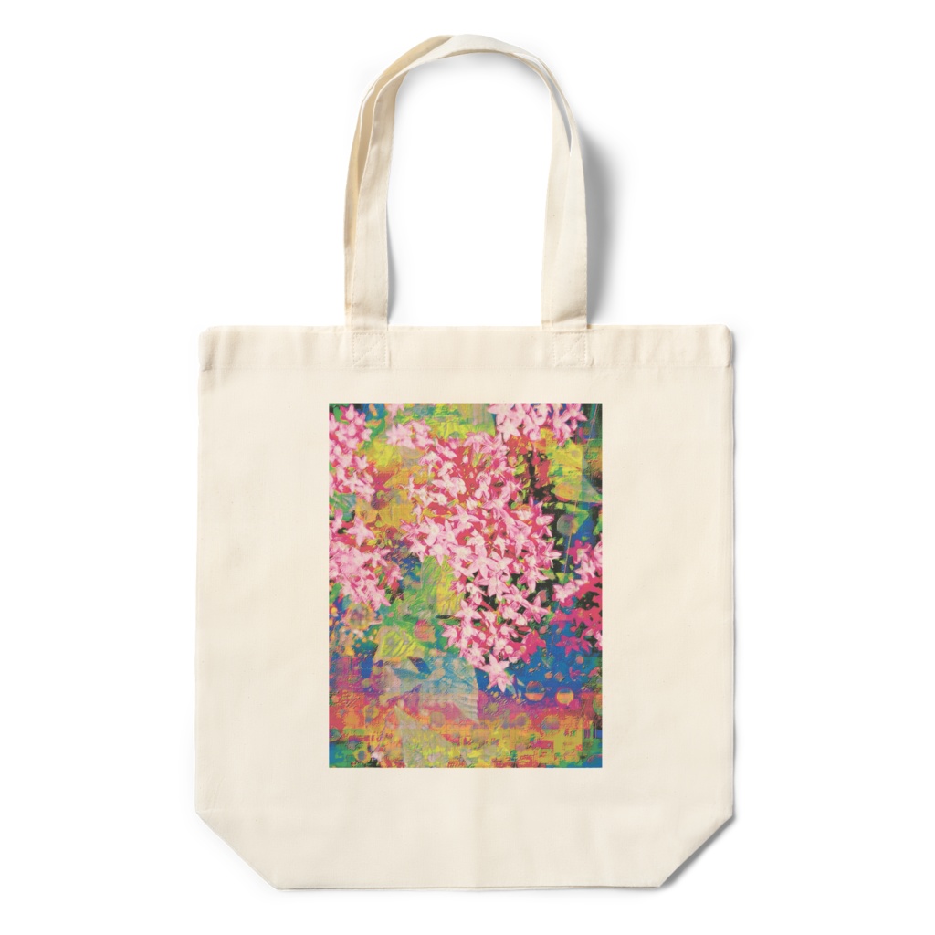 a-718 華 ネガティブ変化する空間に吸い込まれる花 Glossy. Flowers sucked into a negatively changing space トートバッグ ☆応援企画商品☆