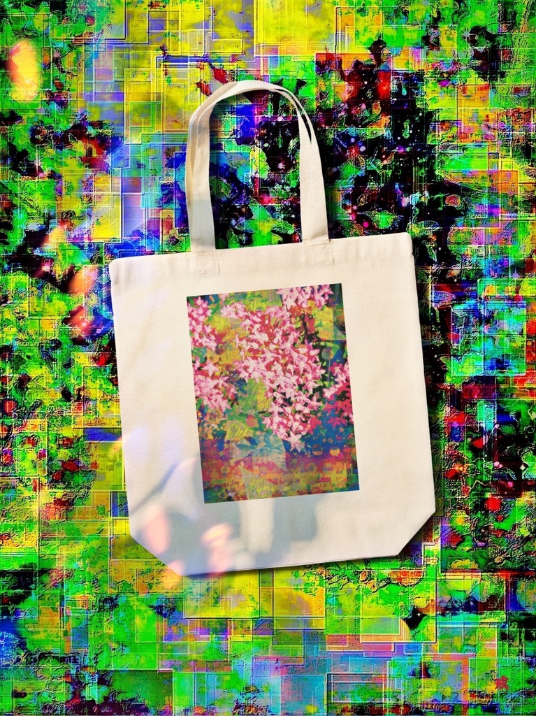 a-718 華 ネガティブ変化する空間に吸い込まれる花 Glossy. Flowers sucked into a negatively changing space トートバッグ ☆応援企画商品☆
