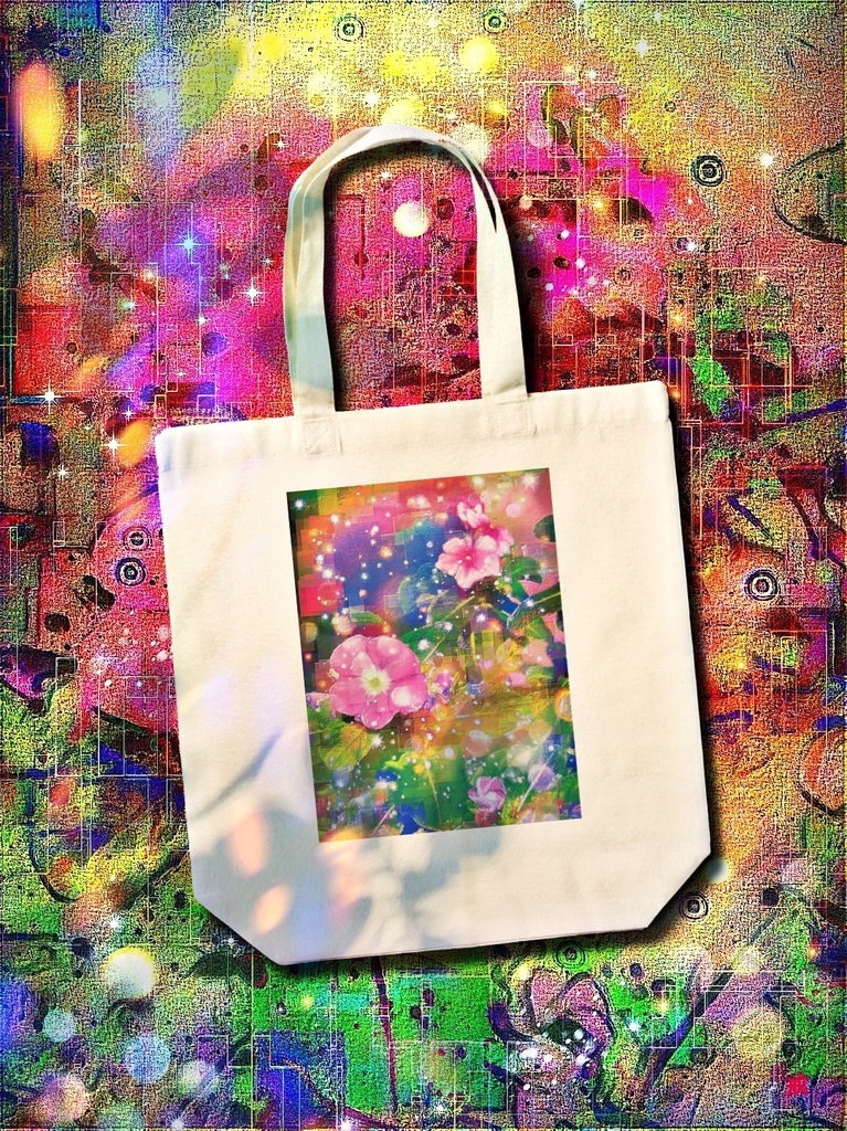 a-728 華 御伽の城の窓辺に咲く花 Glossy. Flowers blooming on the windowsill of the fairy tale castle トートバッグ ☆応援企画商品☆