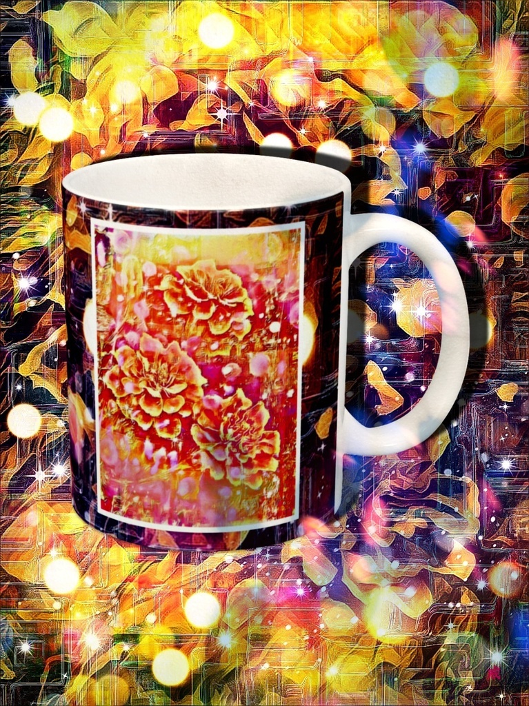 a-734 華 桃源郷に咲くの金色の花 Glossy. Golden flowers blooming in xanadu マグカップ ☆応援企画商品☆