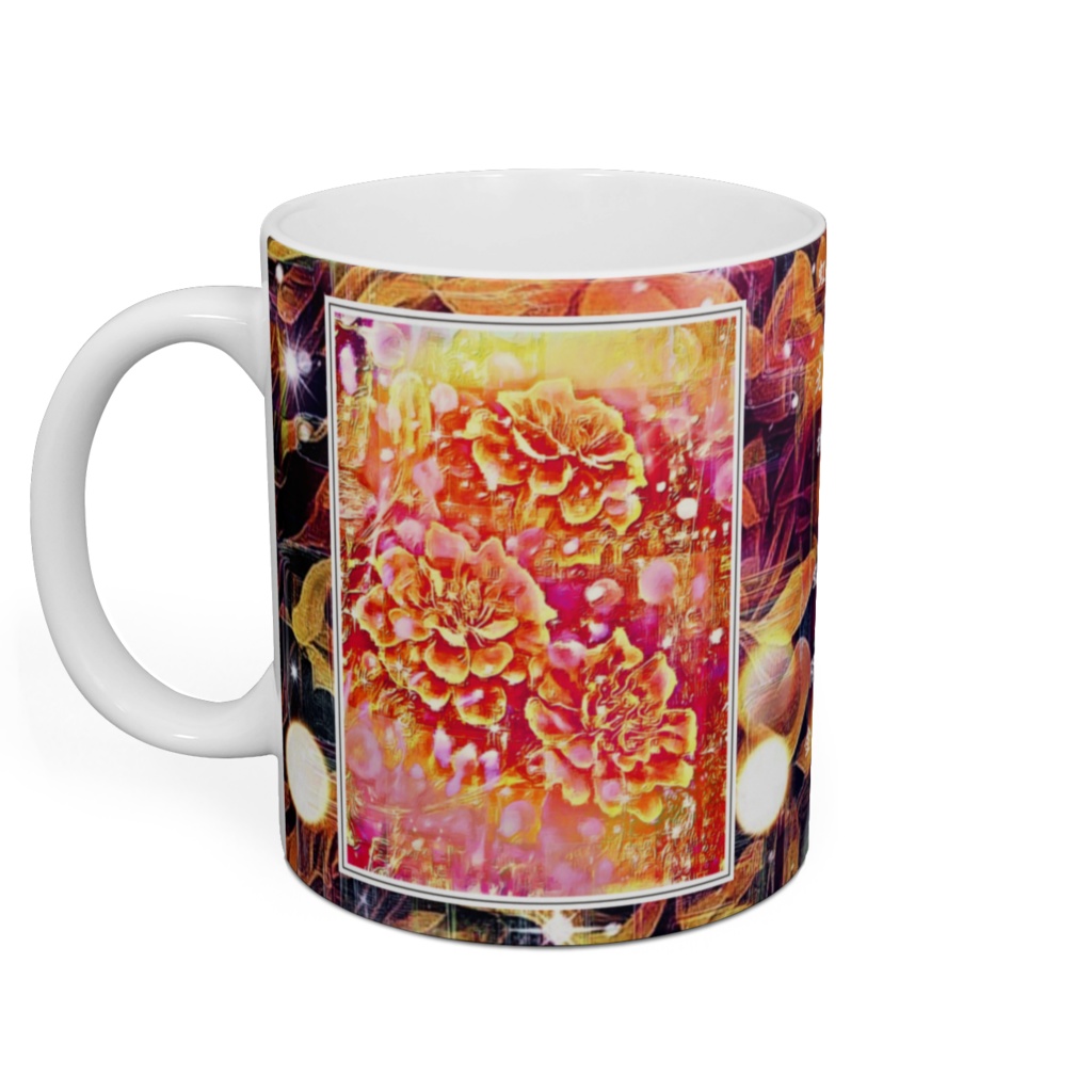 a-734 華 桃源郷に咲くの金色の花 Glossy. Golden flowers blooming in xanadu マグカップ ☆応援企画商品☆