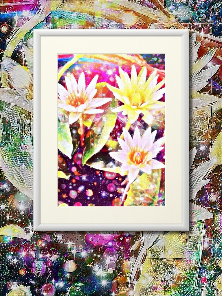 a-763 華 水面に映る夢の宙 Glossy. Dream space reflected on the surface of the waterでプリモアート(複製画) ☆応援企画商品☆