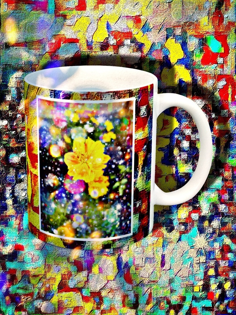 a-767 華と虹 黄金色の花 Flowers and rainbows. Golden flowersでマグカップ ☆応援企画商品☆