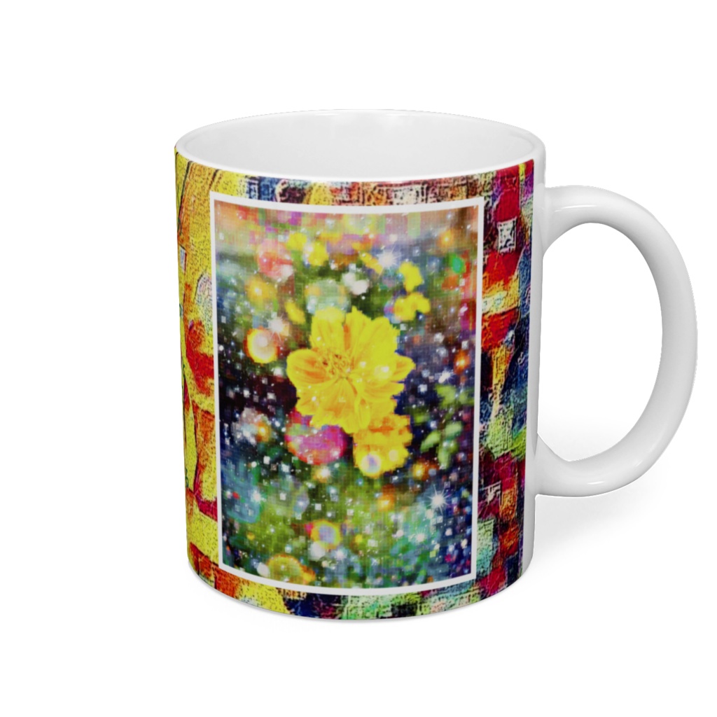 a-767 華と虹 黄金色の花 Flowers and rainbows. Golden flowersでマグカップ ☆応援企画商品☆