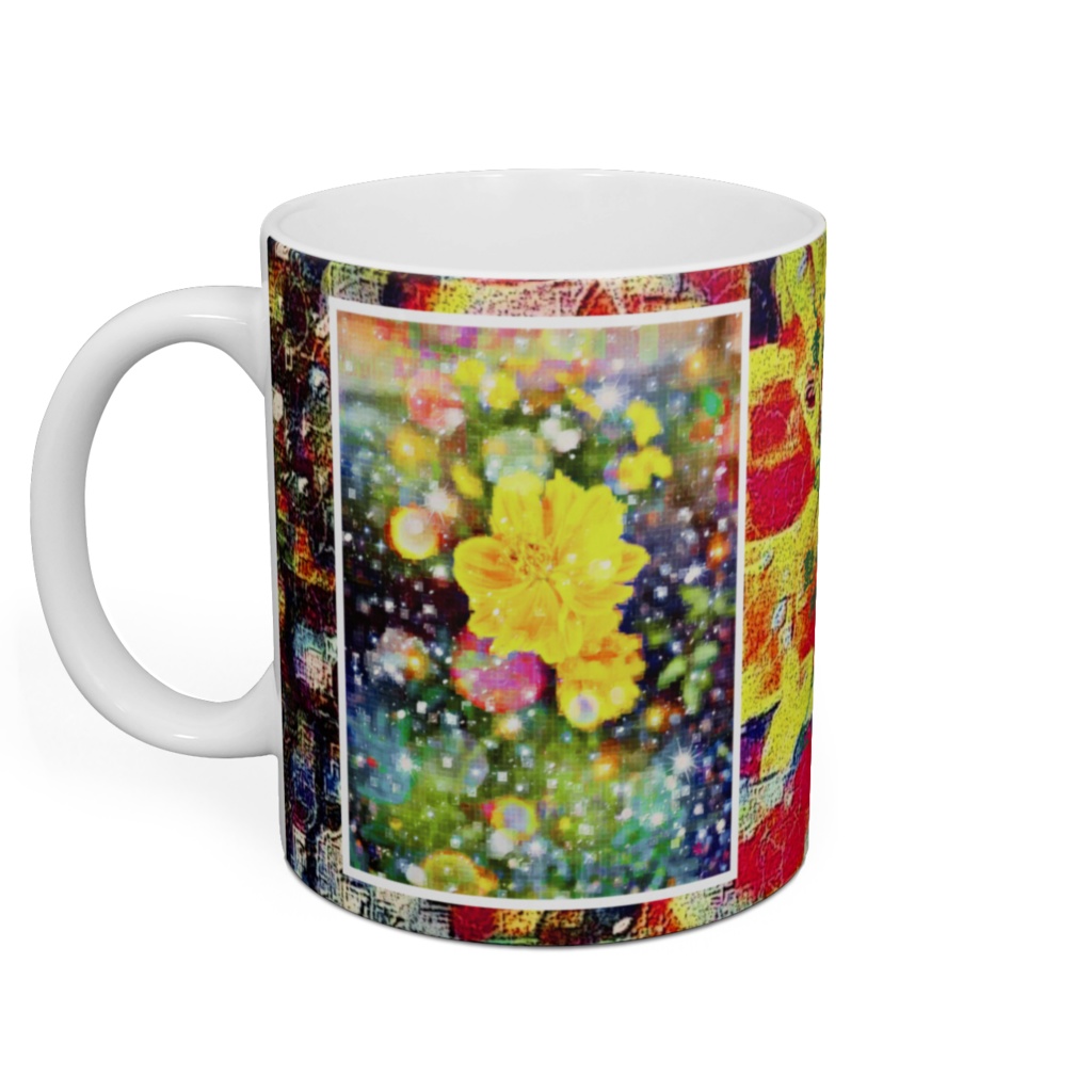 a-767 華と虹 黄金色の花 Flowers and rainbows. Golden flowersでマグカップ ☆応援企画商品☆