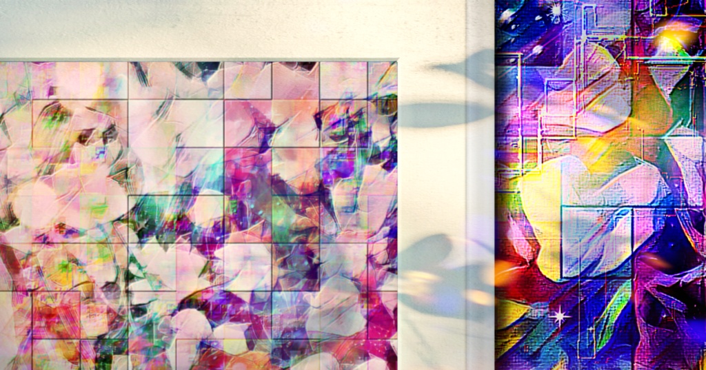 a-768 華 壁に映る黄昏の花 flower. Twilight flowers reflected on the wallでプリモアート(複製画) ☆応援企画商品☆