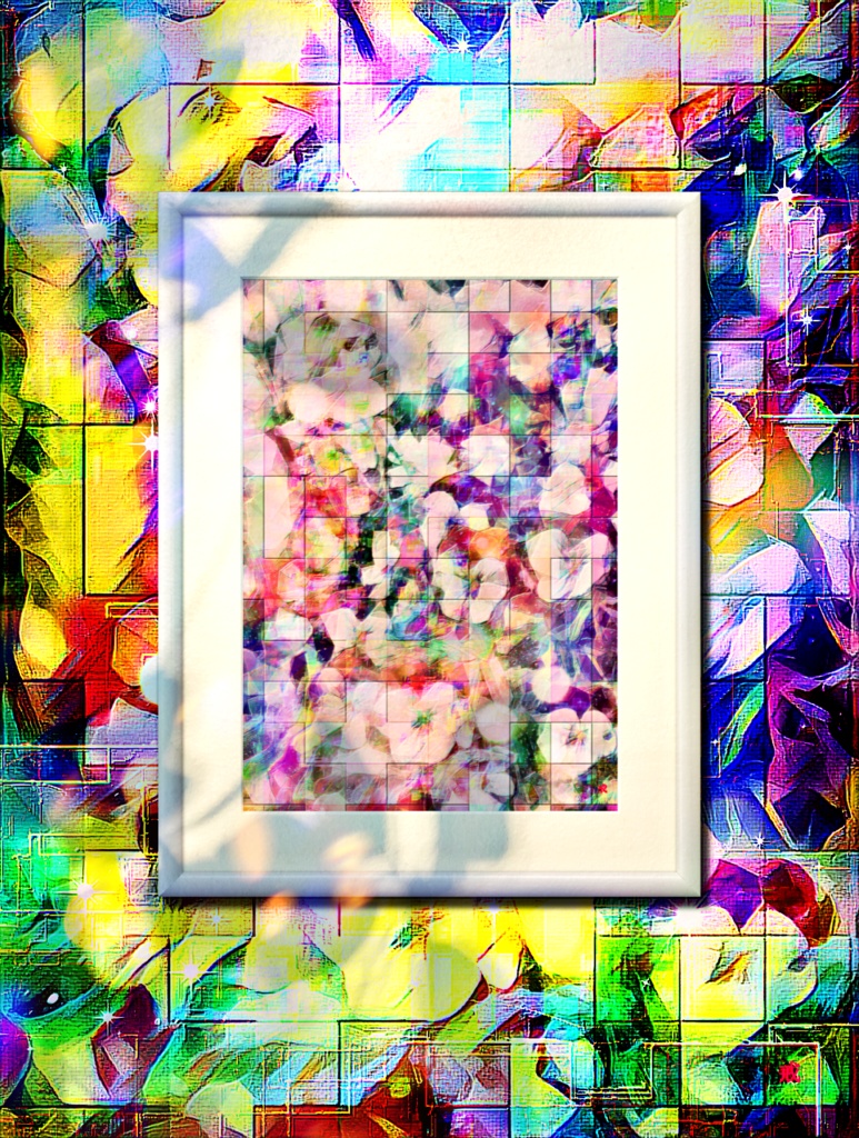 a-768 華 壁に映る黄昏の花 flower. Twilight flowers reflected on the wallでプリモアート(複製画) ☆応援企画商品☆