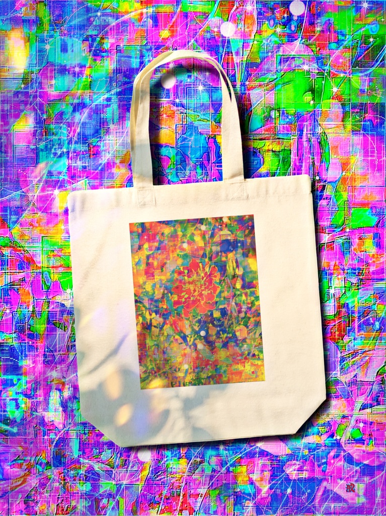 a-857 花と虹 ポスタリゼーション Flowers and rainbows. Posterizationでトートバッグ ☆応援企画商品☆