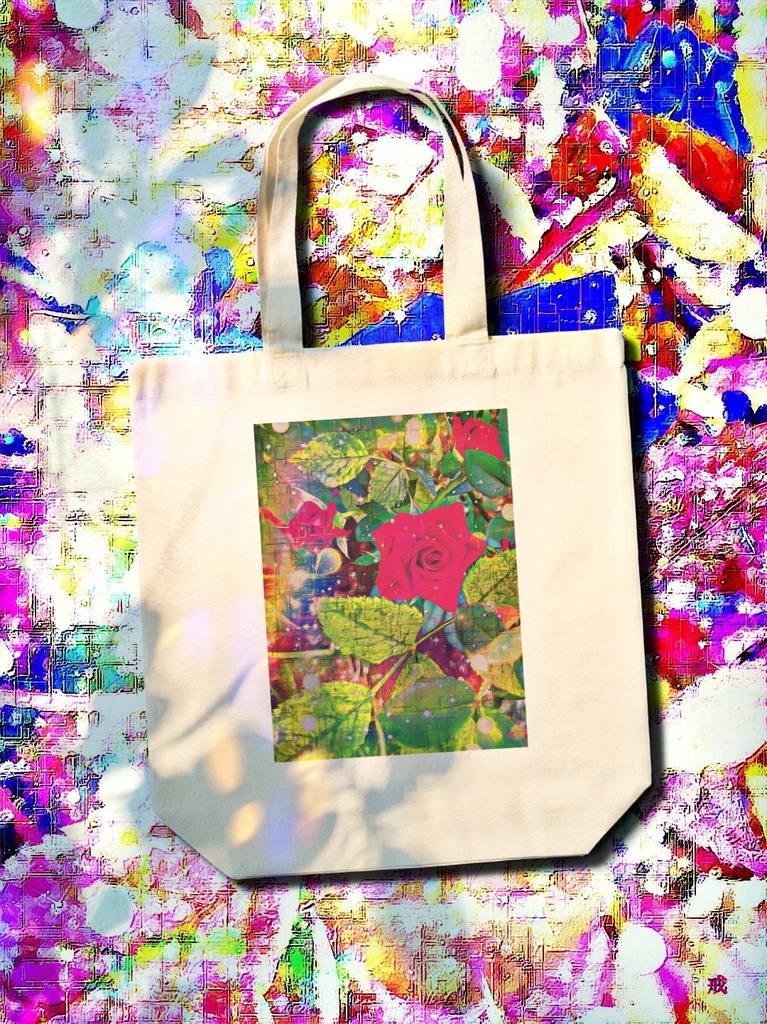 a-931 薔薇の咲く頃に Red rose blooming seasonでトートバッグ☆応援企画商品☆