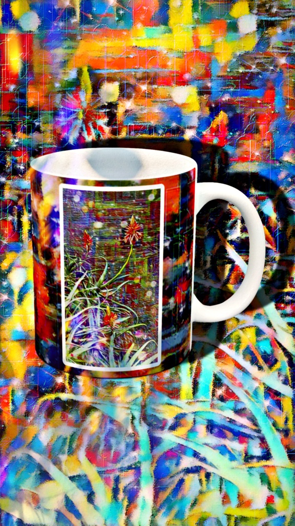 a-1092 川辺のアロエ Aloe blooming on the riversideでマグカップ☆応援企画商品☆