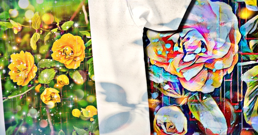 a-1094 夕立と黄色い花 Evening shower and Yellow roseでTシャツ☆応援企画商品☆