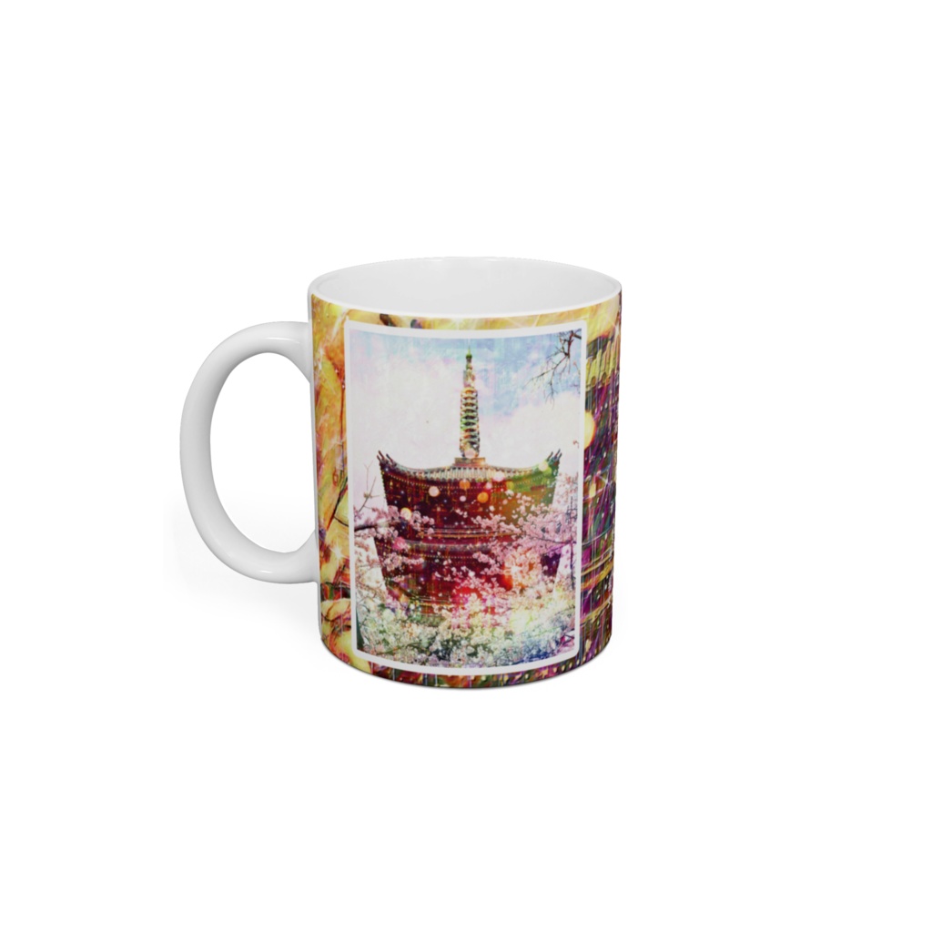 a-1097 桜映える塔 Tower where cherry blossoms shineでマグカップ☆応援企画商品☆